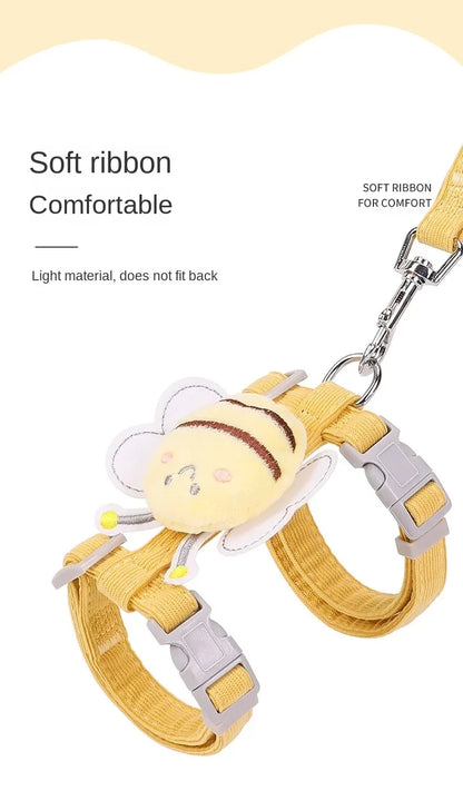 Adjustable Cartoon Bee Pet Harness and Leash Set for Small Dogs