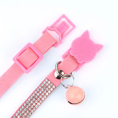 Adjustable Pink Rhinestone Cat Collar with Safety Breakaway
