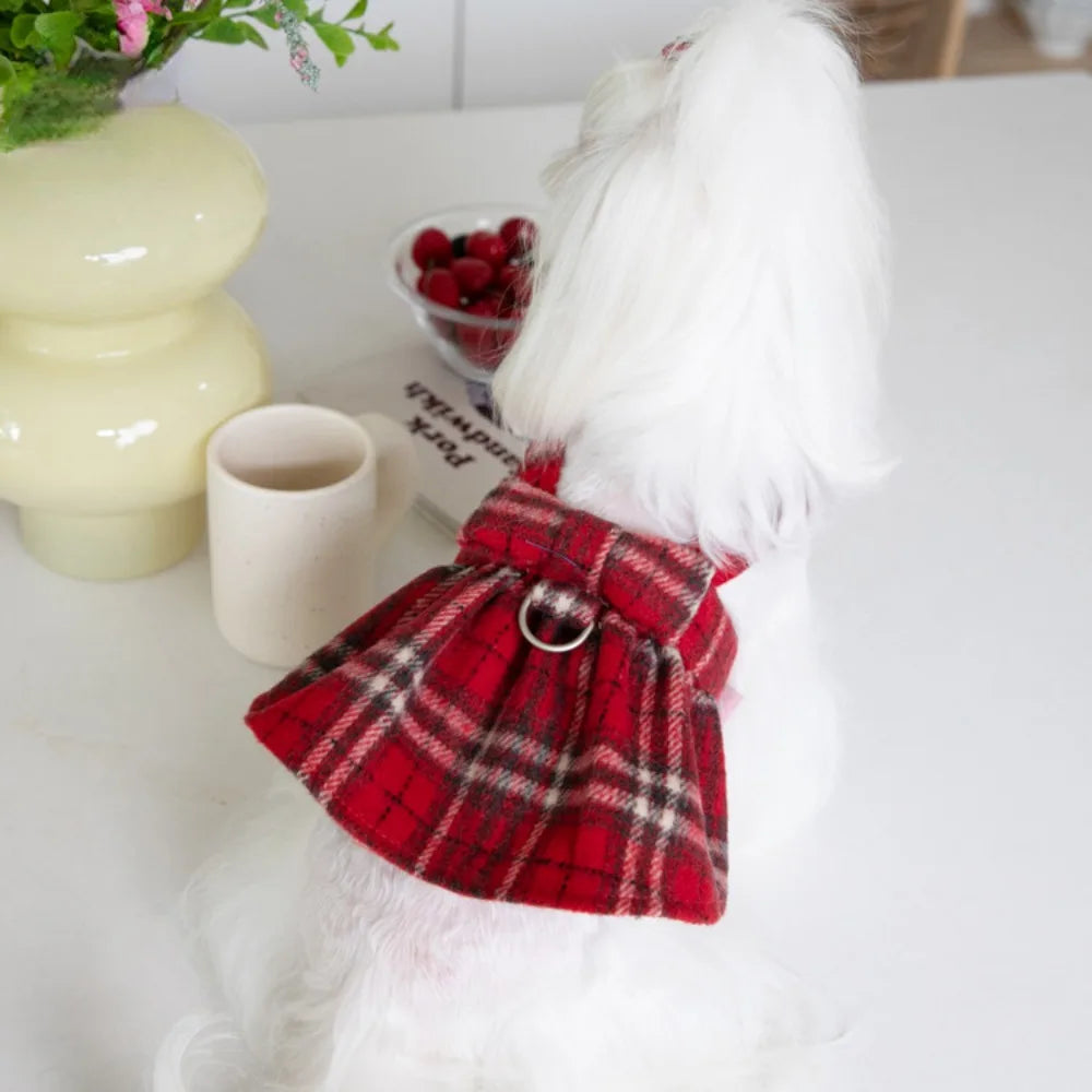 Plaid Christmas Dog Vest and Skirt for Small Pets