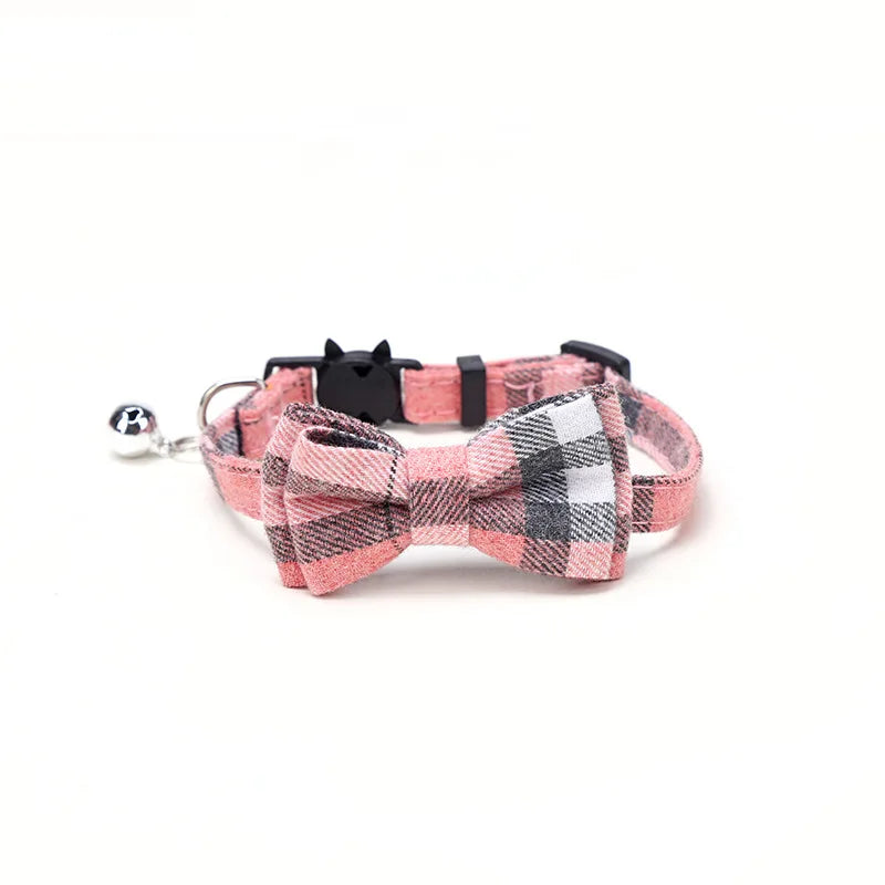Plaid Christmas Cat Collar with Bow Tie and Bell
