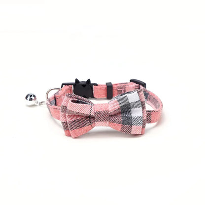 Plaid Christmas Cat Collar with Bow Tie and Bell