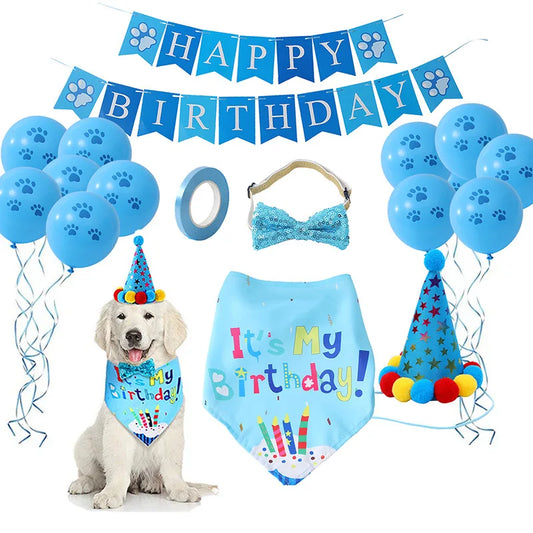 Pet Birthday Celebration Set with Bandana, Hat, and Bowtie