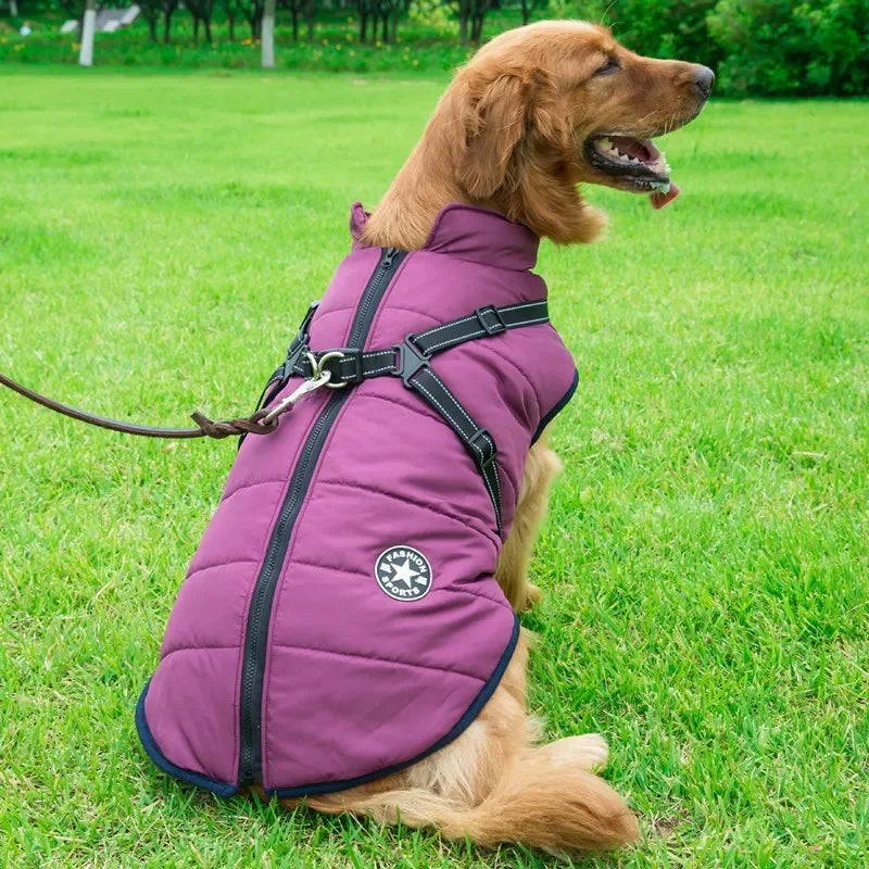 Waterproof Winter Dog Jacket with Harness for Large Breeds