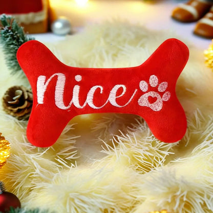 Christmas Plush Bone Chew Toy with Squeaker for Dogs
