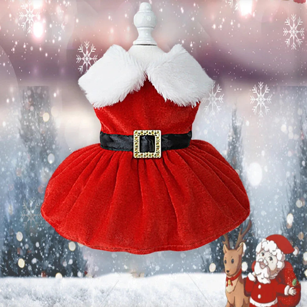 Red Christmas Dog Dress with Bow Skirt for Winter Wear