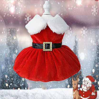 Red Christmas Dog Dress with Bow Skirt for Winter Wear