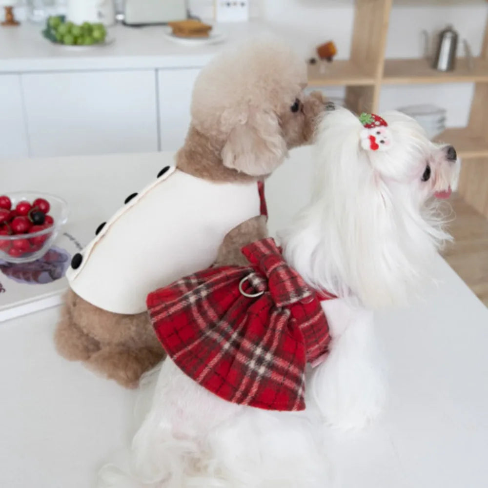 Plaid Christmas Dog Vest and Skirt for Small Pets