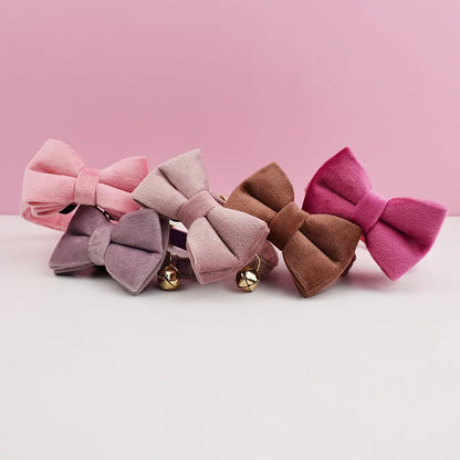 Personalized Velvet Cat Collar with Name Plate and Bow Tie