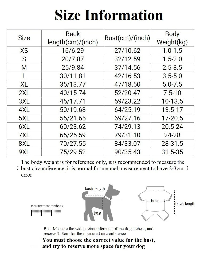 Warm Hoodie for Small and Large Dogs, XS-9XL