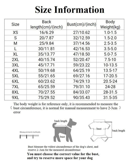 Warm Hoodie for Small and Large Dogs, XS-9XL