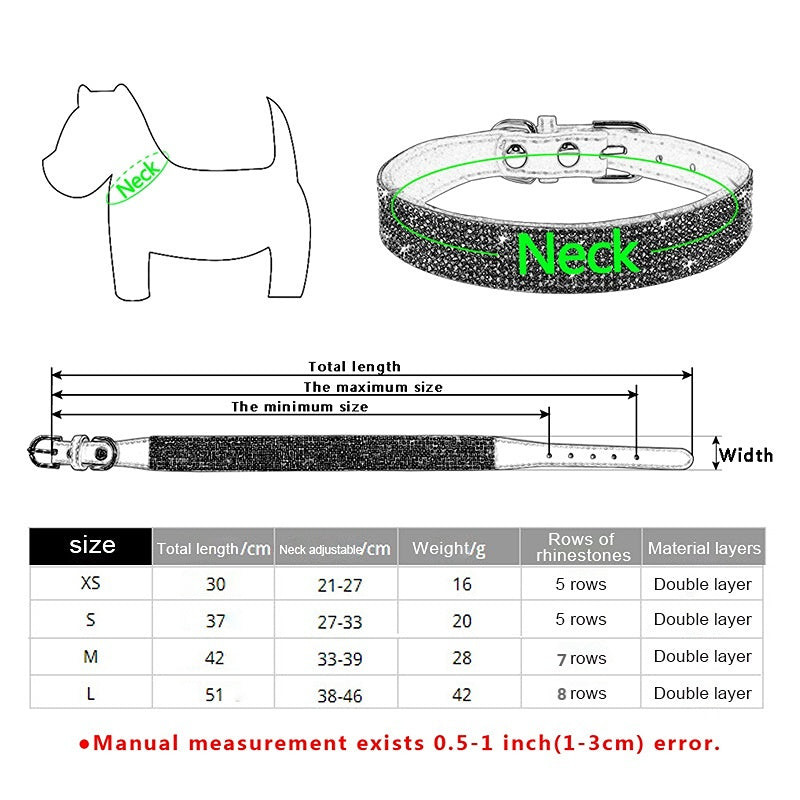Glitter Rhinestone Dog Collar with Zinc Alloy Buckle for Small Pets