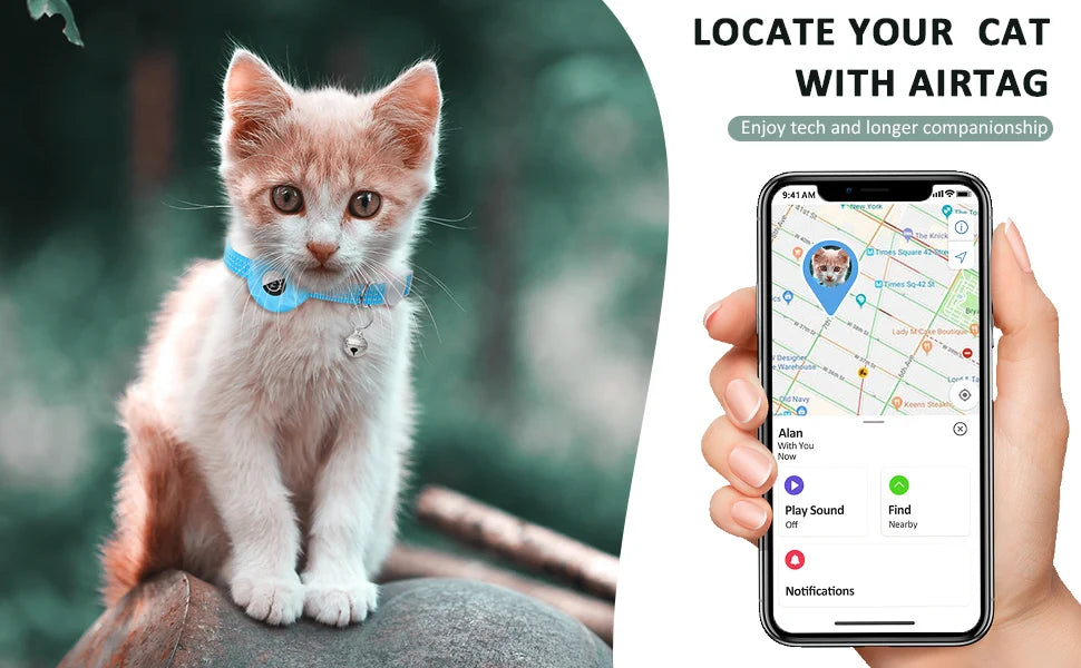 Reflective GPS Cat Collar with AirTag Holder and Bell