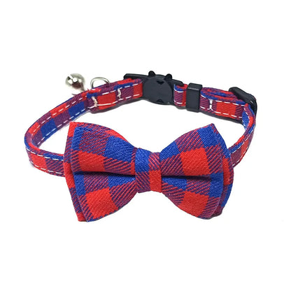Plaid Christmas Cat Collar with Bow Tie and Bell