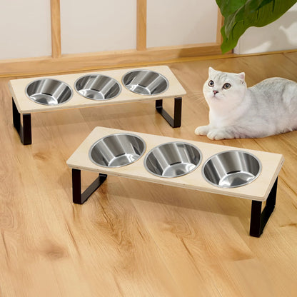Tilted Raised Cat Feeder with 3 Stainless Steel Bowls