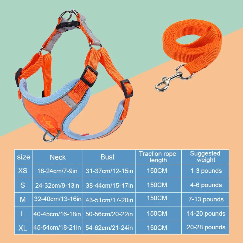 Reflective Chest Harness for Small Dogs with Traction Rope