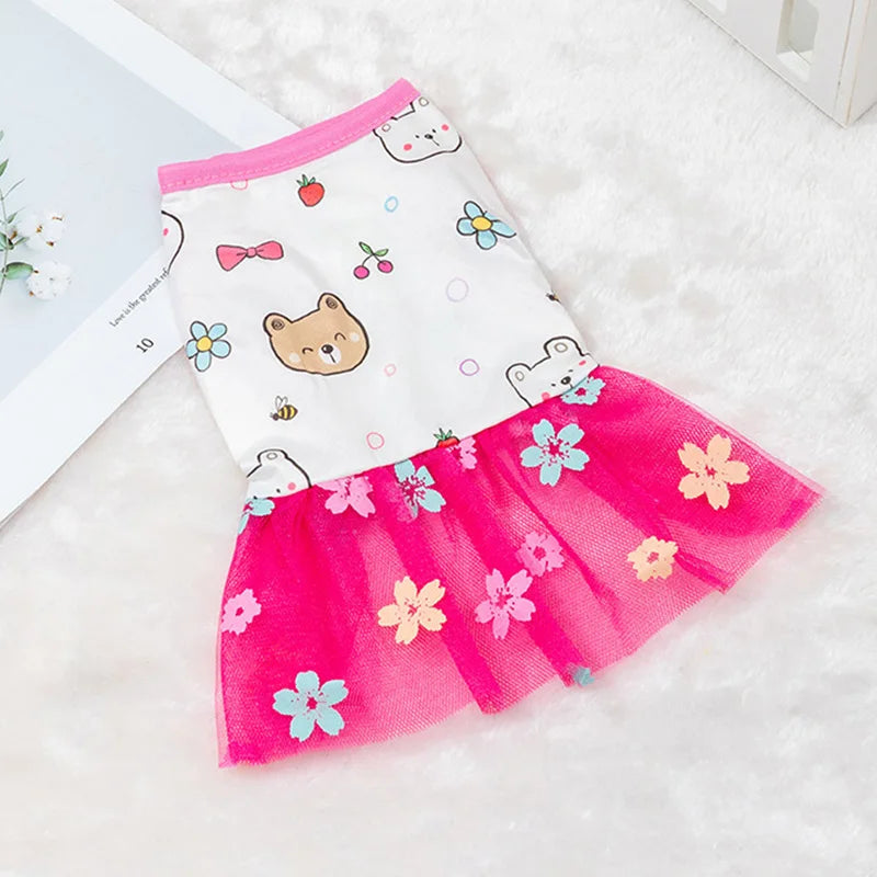 Lace Design Spring Summer Dog & Cat Dress with Mesh Skirt