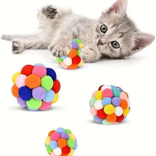 Colorful Plush Cat Toy Balls with Bells - 1/3PCS Set