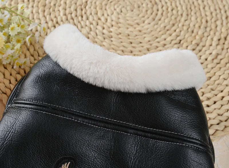 Warm Fleece-Lined Leather Jacket for Dogs and Cats