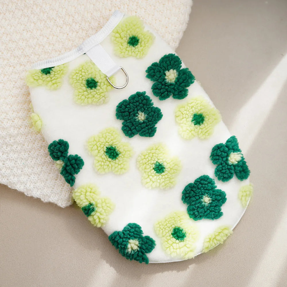 Warm Floral Print Fleece Vest for Small Dogs and Puppies