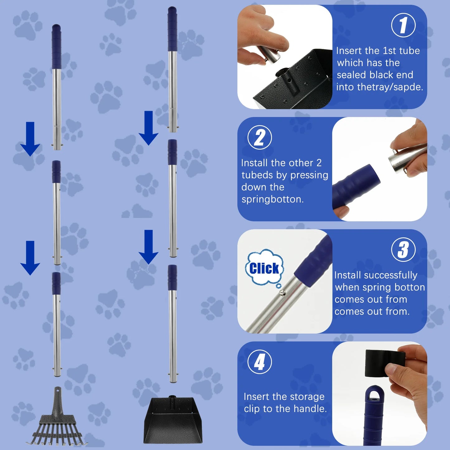 Pet Pooper Scooper Set with Long Handle for Easy Waste Clean-Up
