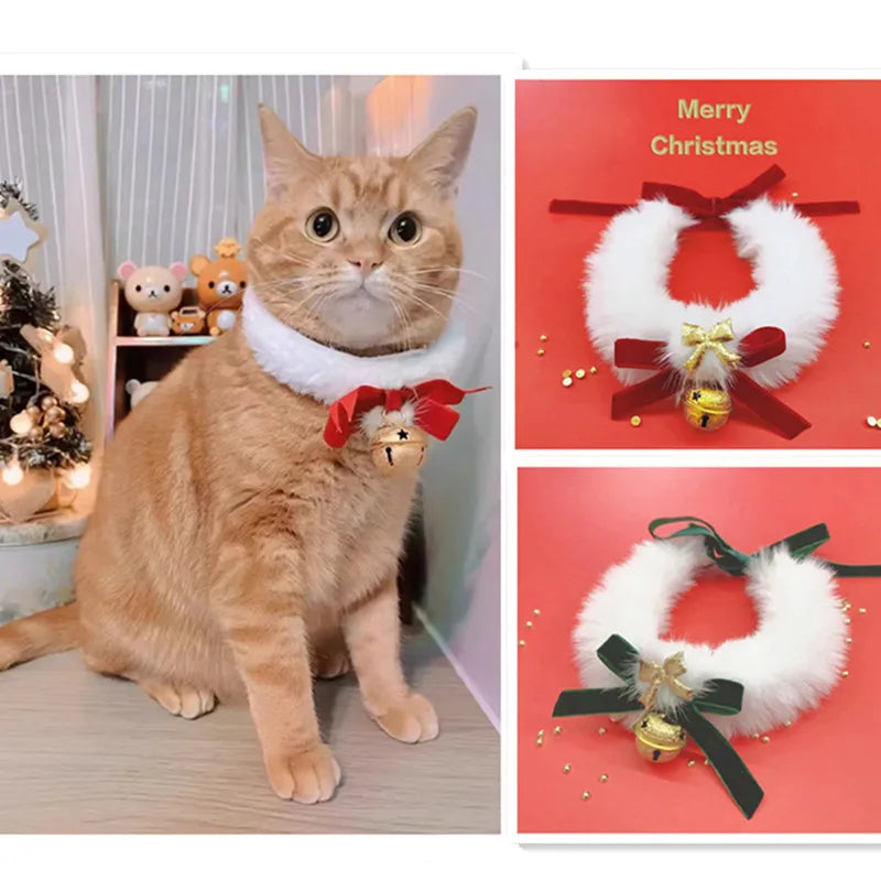 Festive Cat Scarf with Bell Necklace for Holiday Photoshoots