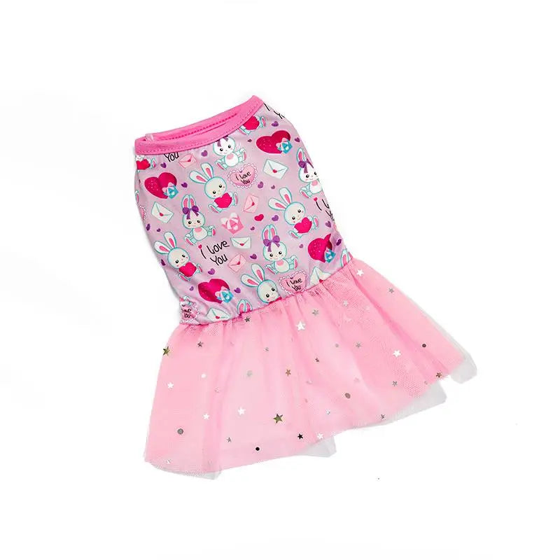 Lace Design Spring Summer Dog & Cat Dress with Mesh Skirt