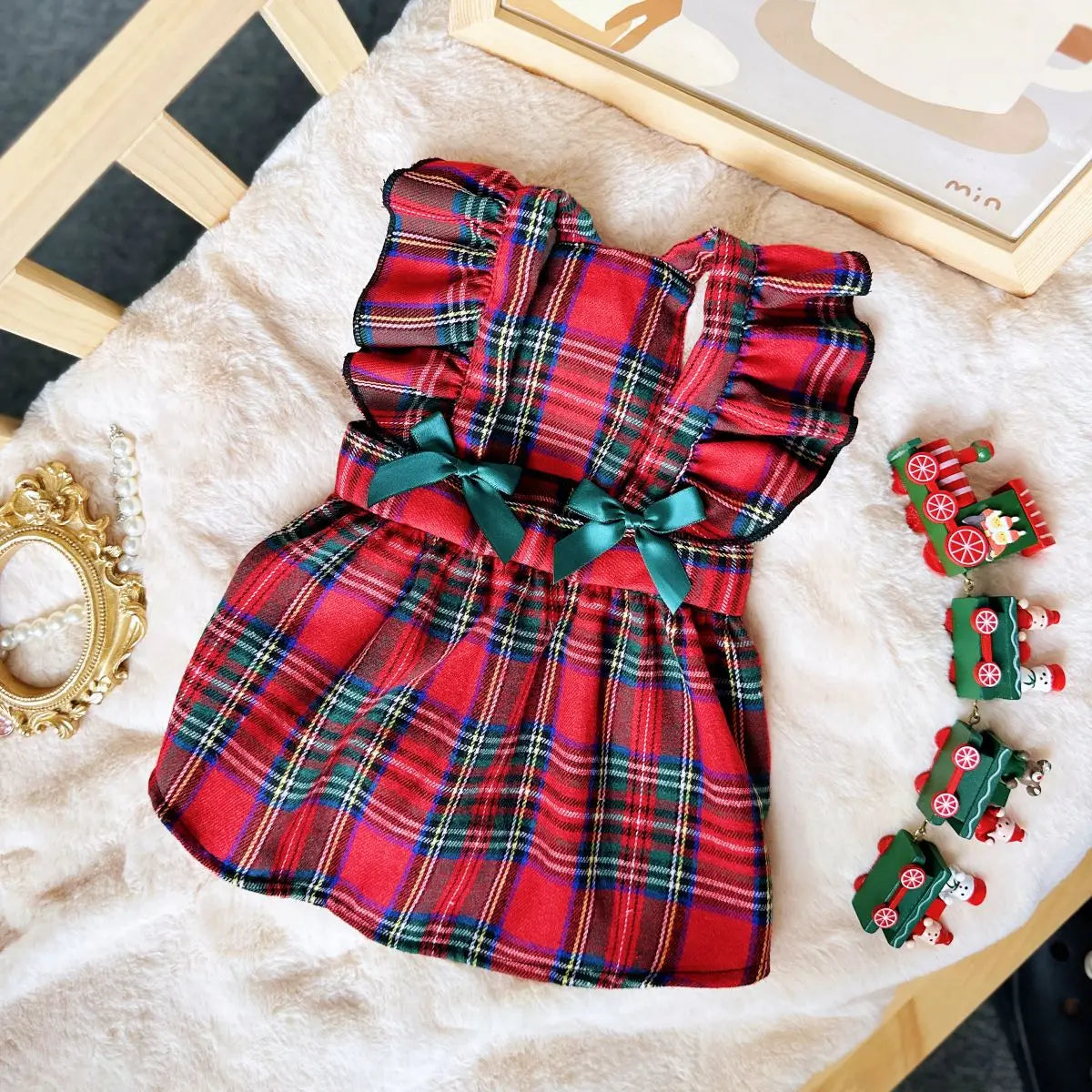 Red Plaid Dress with Bow Accents for Kids' Holiday Parties