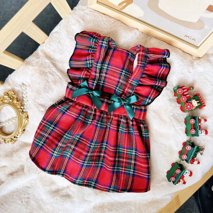 Red Plaid Dress with Bow Accents for Kids' Holiday Parties