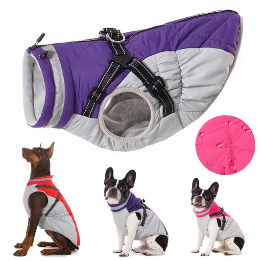 Waterproof Winter Dog Jacket with Harness for Small to Large Breeds