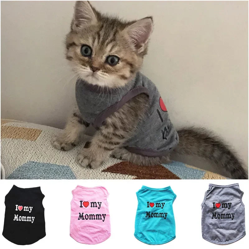 I Love Mommy & Daddy Cat Vest Tee Shirt for Kittens