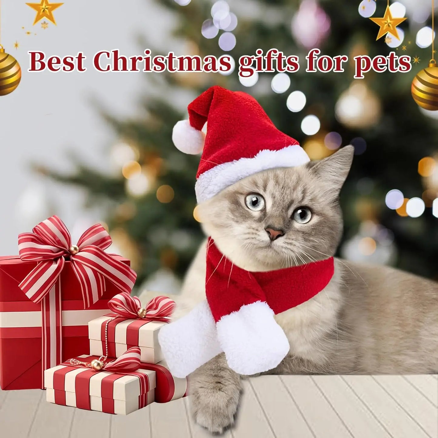 Pet Christmas Hat and Scarf Set for Cats and Small Dogs