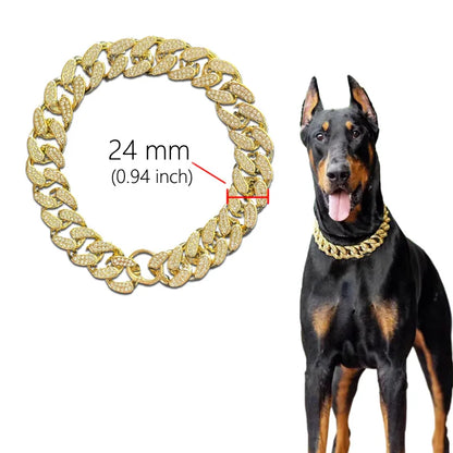 Diamond Inlay Dog Collar with Chain for Small to Large Dogs