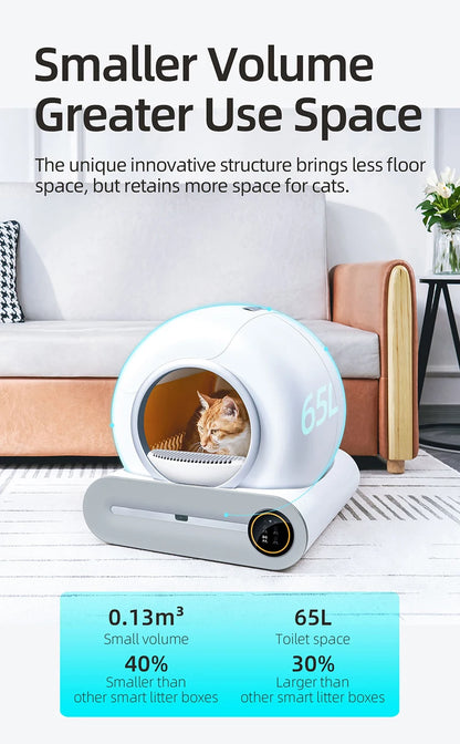 Self-Cleaning 65L Enclosed Cat Litter Box for Large Cats