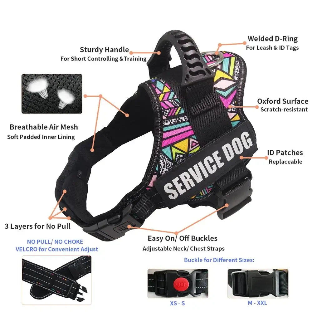 Service Dog Harness Vest with Reflective Patches for Medium Large Dogs