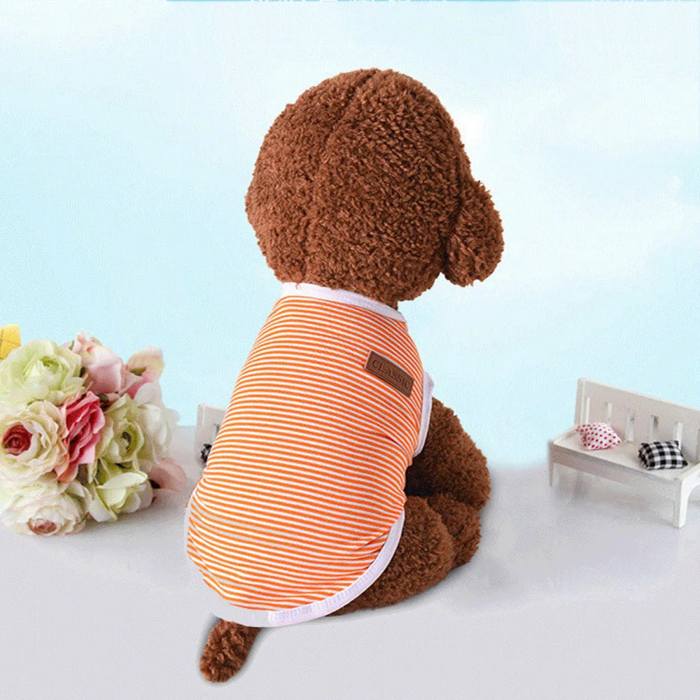 Striped Cotton Sleeveless T-Shirt for Small Dogs and Cats
