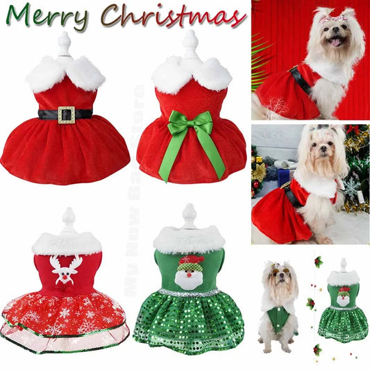 Red Christmas Dog Dress with Bow Skirt for Winter Wear