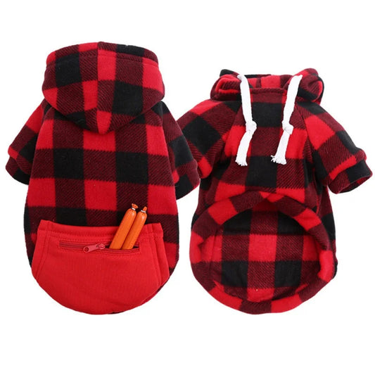 Plaid Dog Hoodie Jacket for Cold Weather - Warm Pet Apparel
