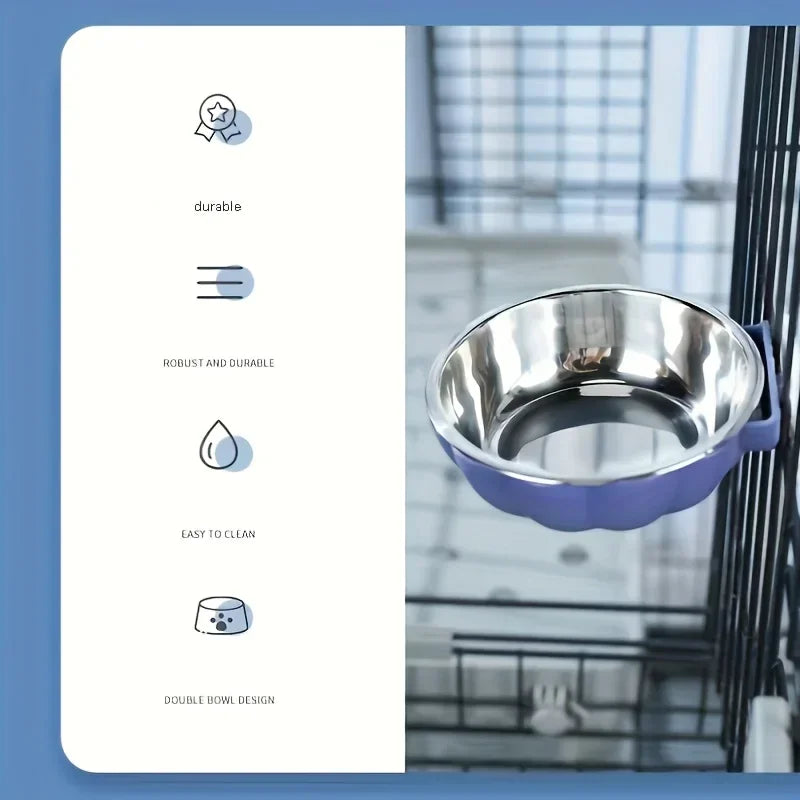 Portable Stainless Steel Pet Bowl for Cage Feeding