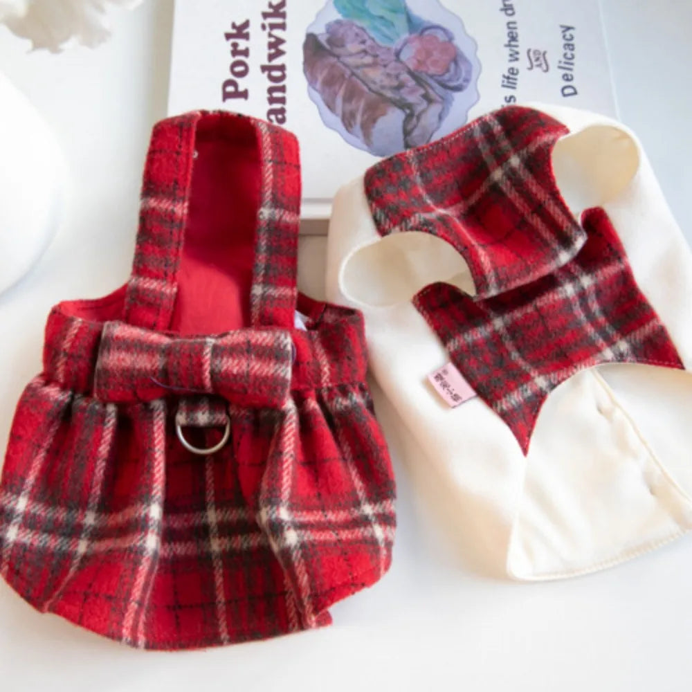 Plaid Christmas Dog Vest and Skirt for Small Pets