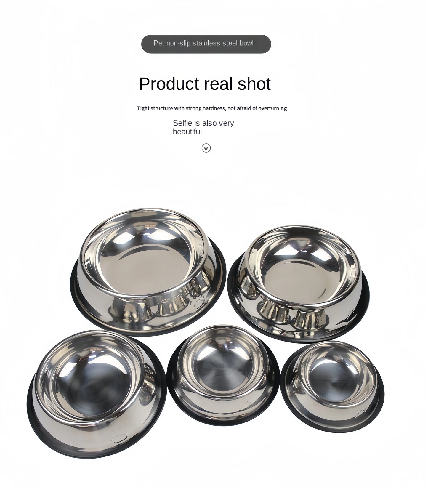 Stainless Steel Pet Feeding Bowl for Dogs and Cats - 6 Sizes