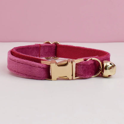 Personalized Velvet Cat Collar with Name Plate and Bow Tie