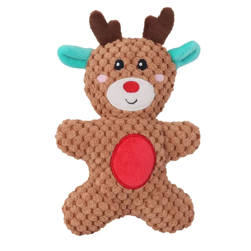Plush Squeaky Dog Toy Set - Christmas Characters for Pets