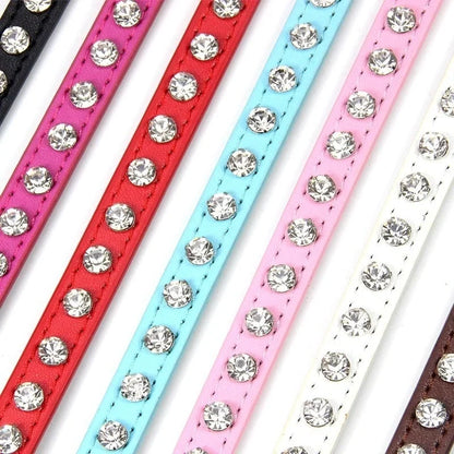 Rhinestone Cat Collar and Leather Dog Neck Strap