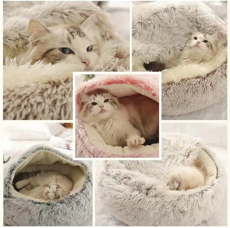 Fluffy Hooded Pet Bed for Cats and Small Dogs