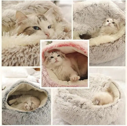 Fluffy Hooded Pet Bed for Cats and Small Dogs