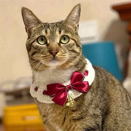 Festive Cat Scarf with Bell Necklace for Holiday Photoshoots