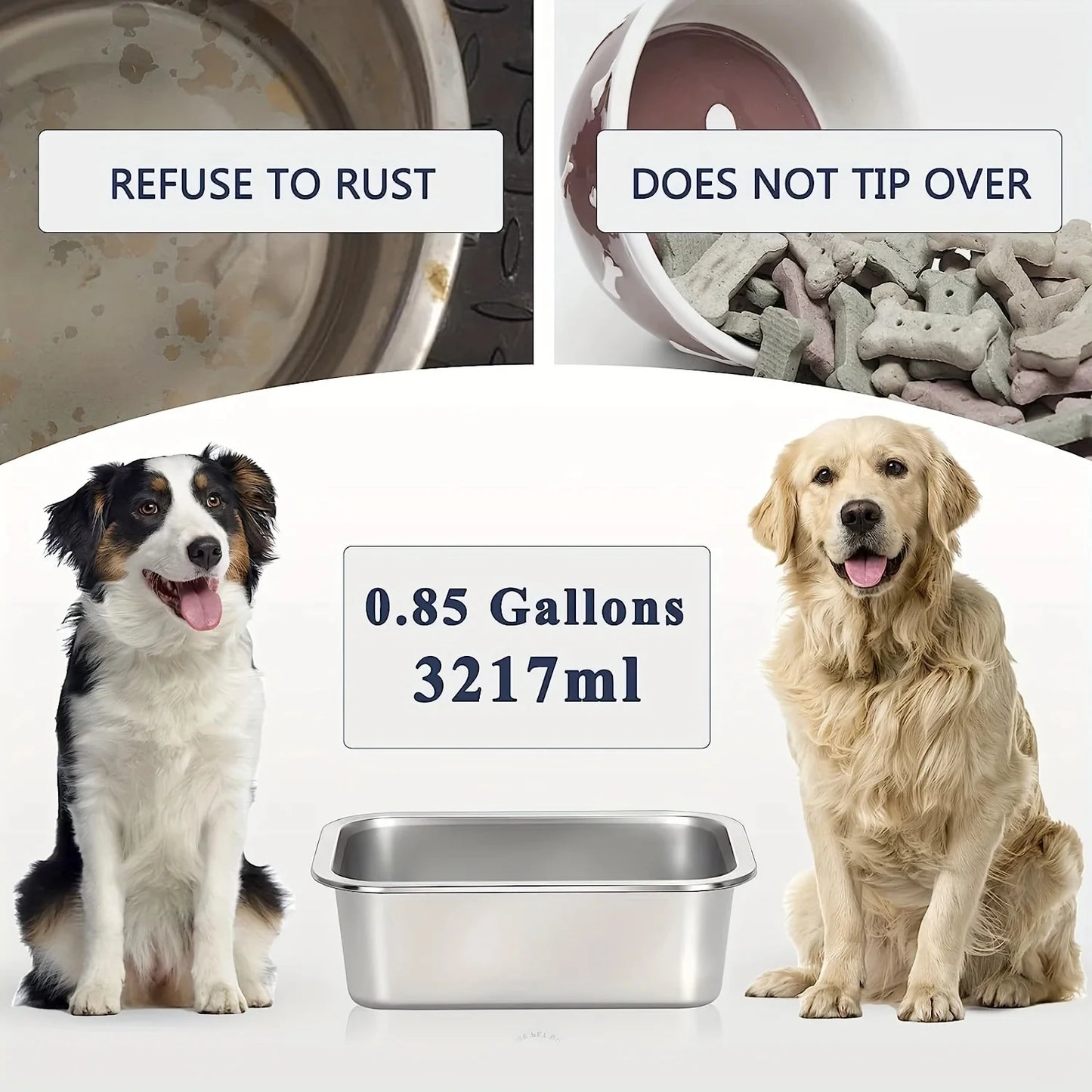 Stainless Steel Dog Bowl - Large Capacity Pet Feeding Tray