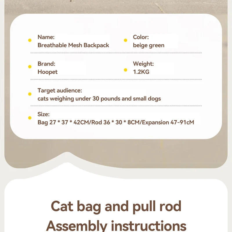 Portable Pet Trolley Backpack for Cats and Small Dogs