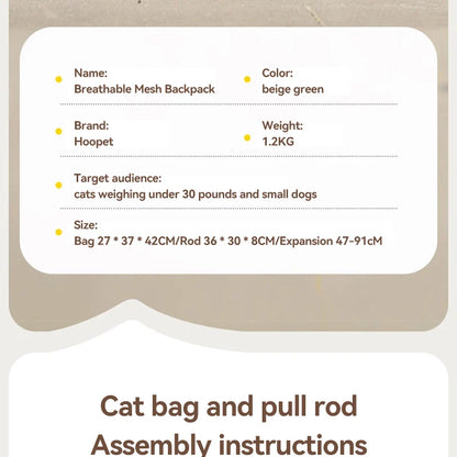 Portable Pet Trolley Backpack for Cats and Small Dogs