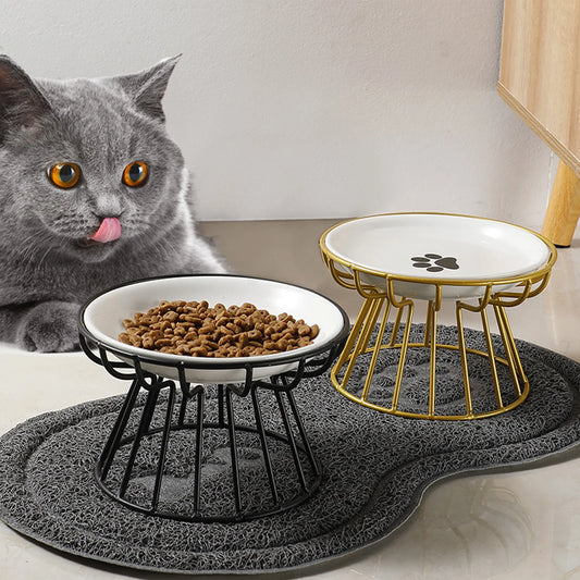 Whisker-Friendly Ceramic Cat Bowl with Stand for Food & Water